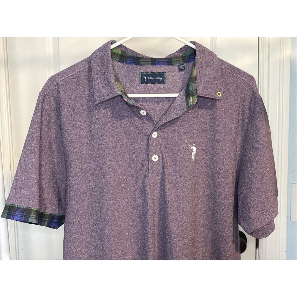 William Murray Medium Plaid‎ Trim Short Sleeve Golf Polo Shirt Purple Stretch
